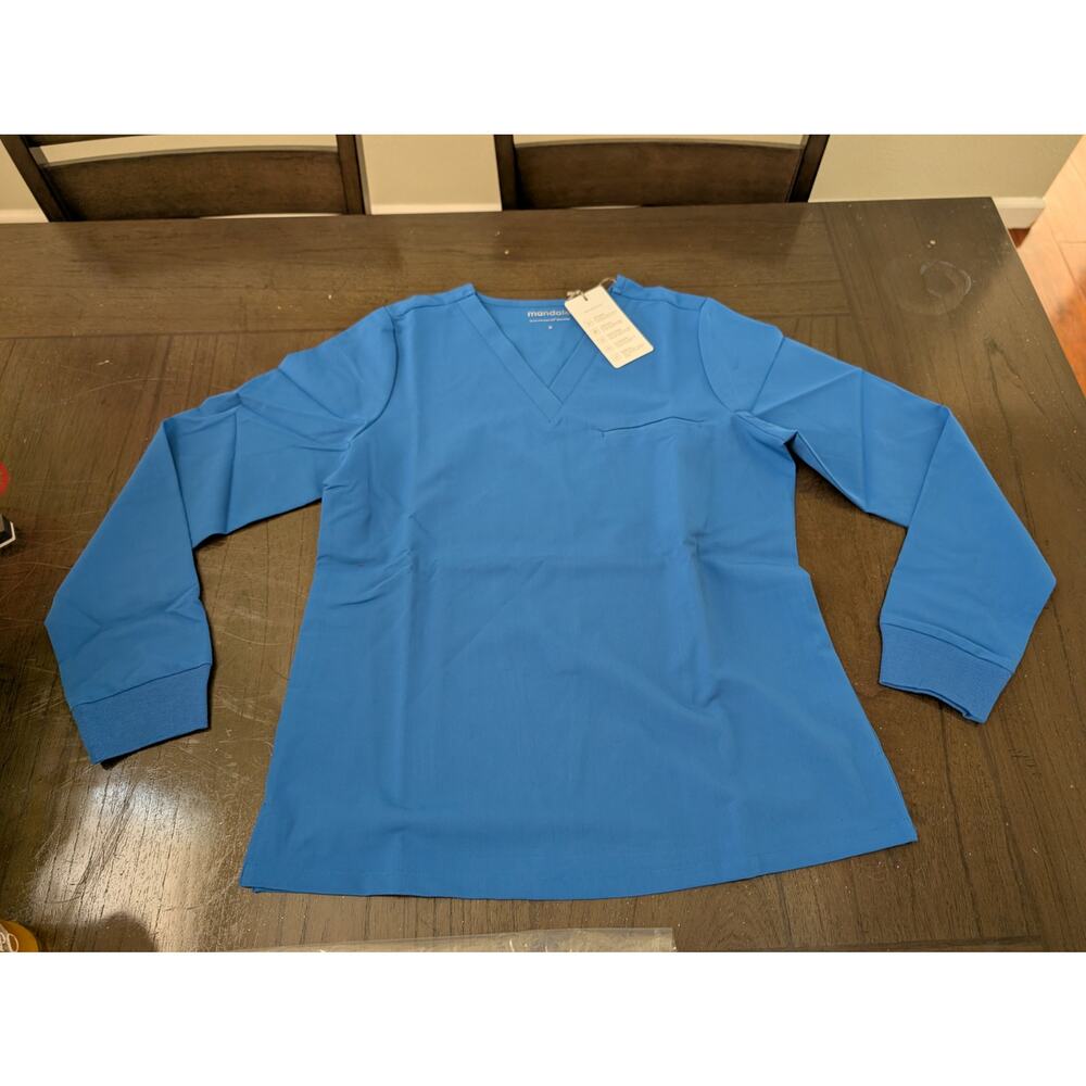 Mandala Women's Long Sleeve One Pocket Top Royal Blue  - Size XS